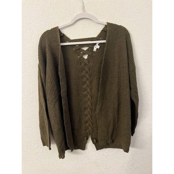 Mine green lace up back sweater cardigan women size small - Picture 1 of 5